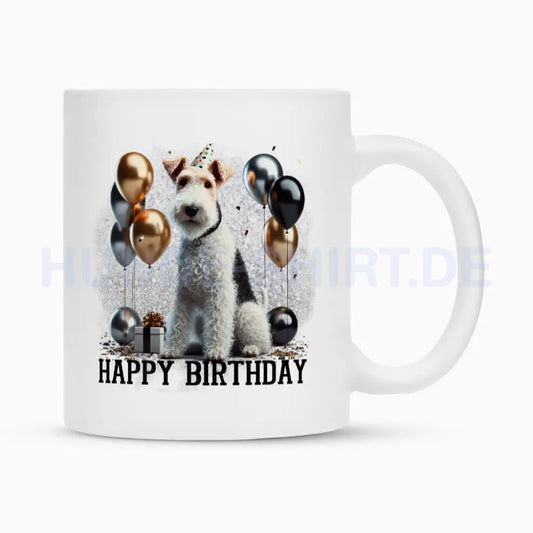 Tasse "Foxterrier ( Drahthaar ) - Birthday" Weiß – hunde-shirt.de