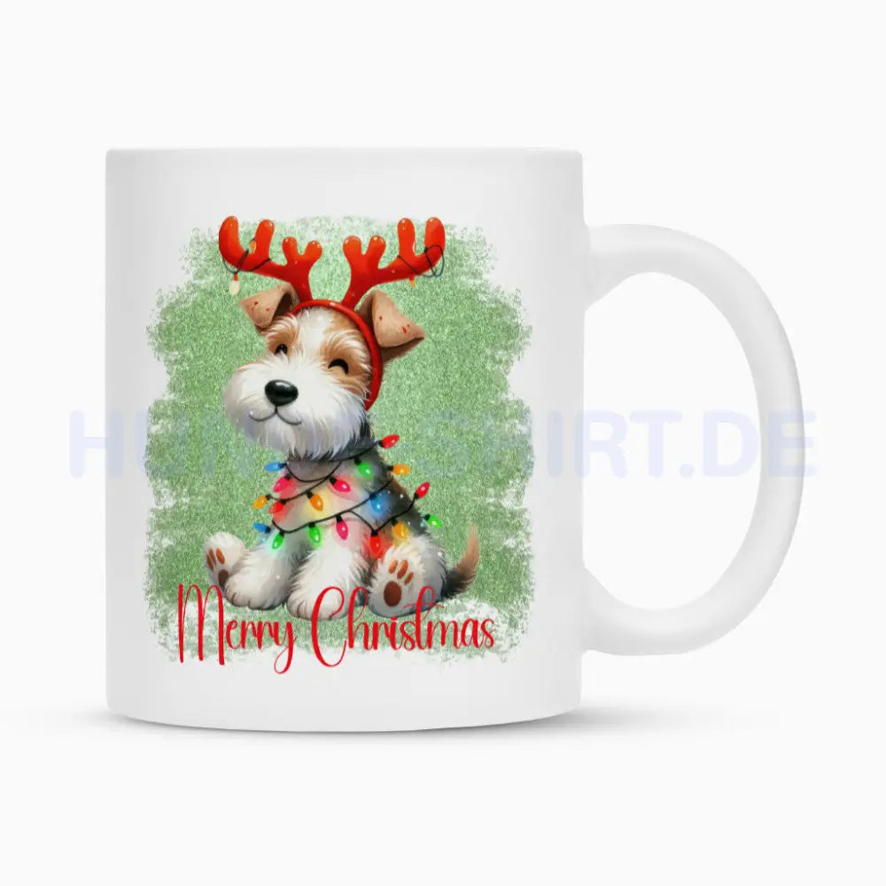 Tasse "Foxterrier ( Drahthaar ) - Funny Christmas" Weiß – hunde-shirt.de