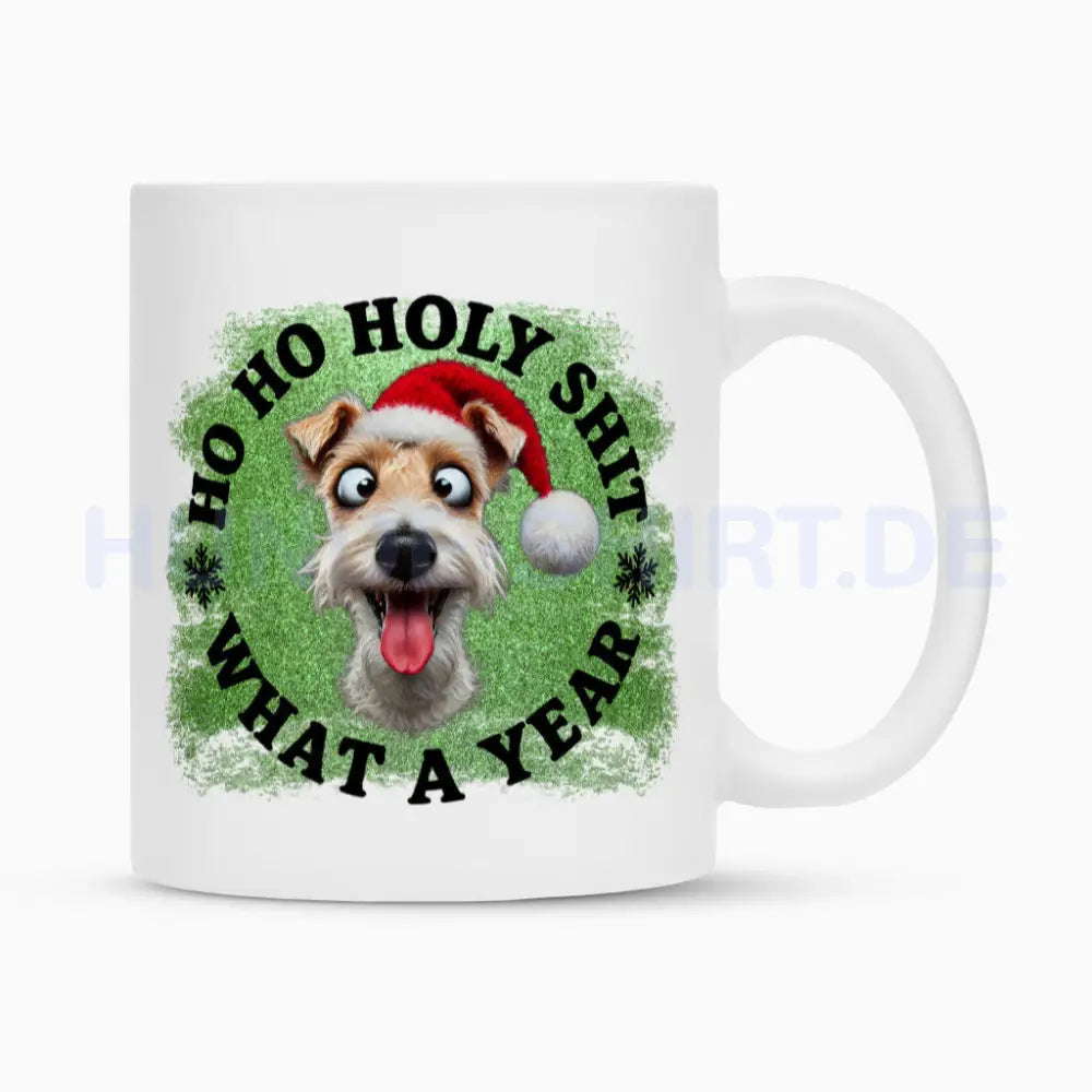 Tasse "Foxterrier ( Drahthaar ) - HO HO..." Weiß – hunde-shirt.de