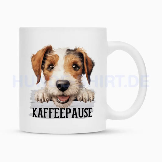 Tasse "Foxterrier ( Drahthaar ) - Kaffeepause" Weiß – hunde-shirt.de