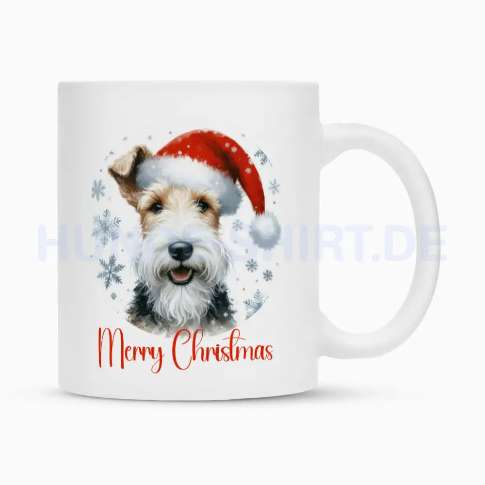 Tasse "Foxterrier ( Drahthaar ) - Merry Christmas" Weiß – hunde-shirt.de