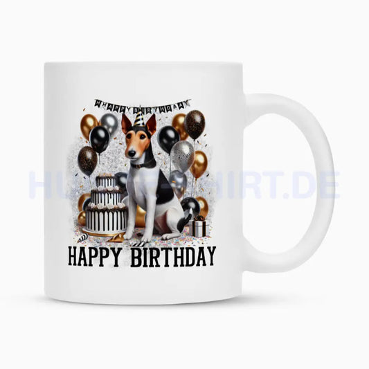 Tasse "Foxterrier ( Glatthaar ) - Birthday" Weiß – hunde-shirt.de