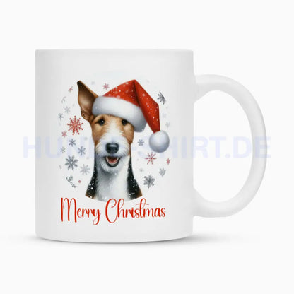 Tasse "Foxterrier ( Glatthaar ) - Merry Christmas" Weiß – hunde-shirt.de