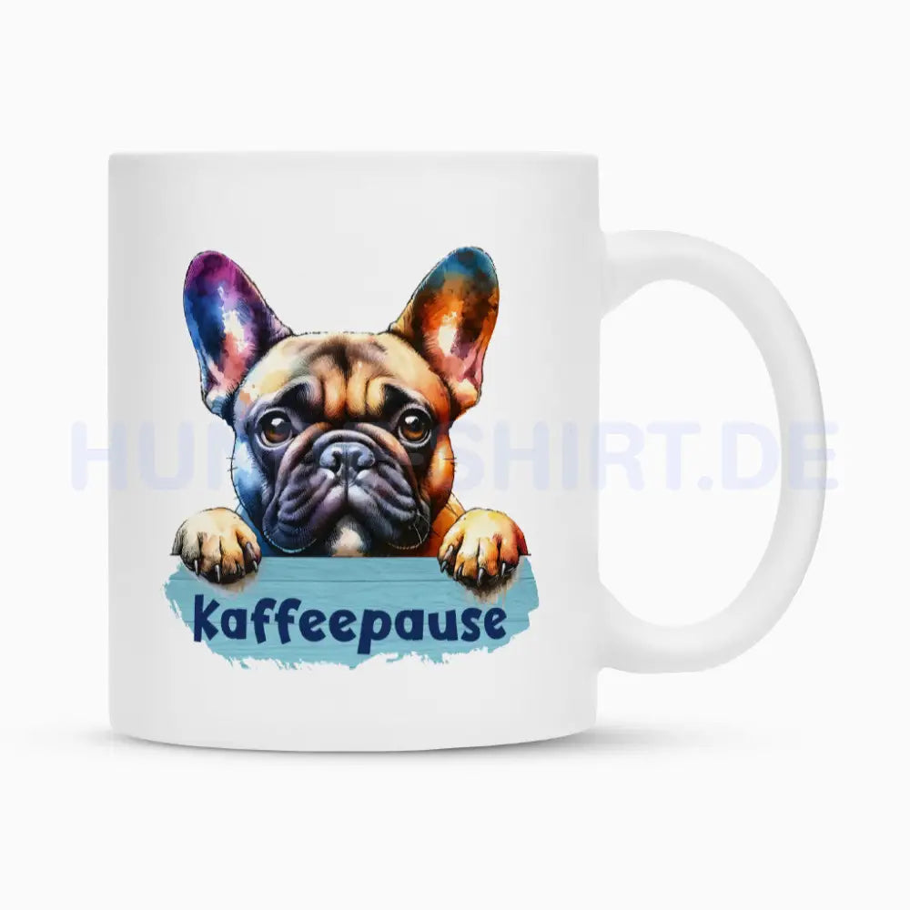 Tasse "Französische Bulldogge - Kaffeepause" Weiß – hunde-shirt.de