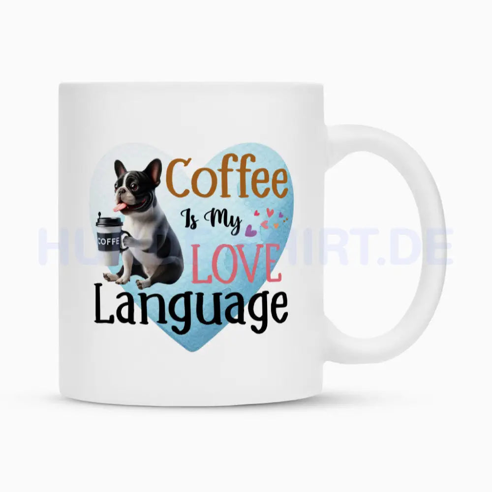 Tasse "Französische Bulldogge - Love Language" Weiß – hunde-shirt.de