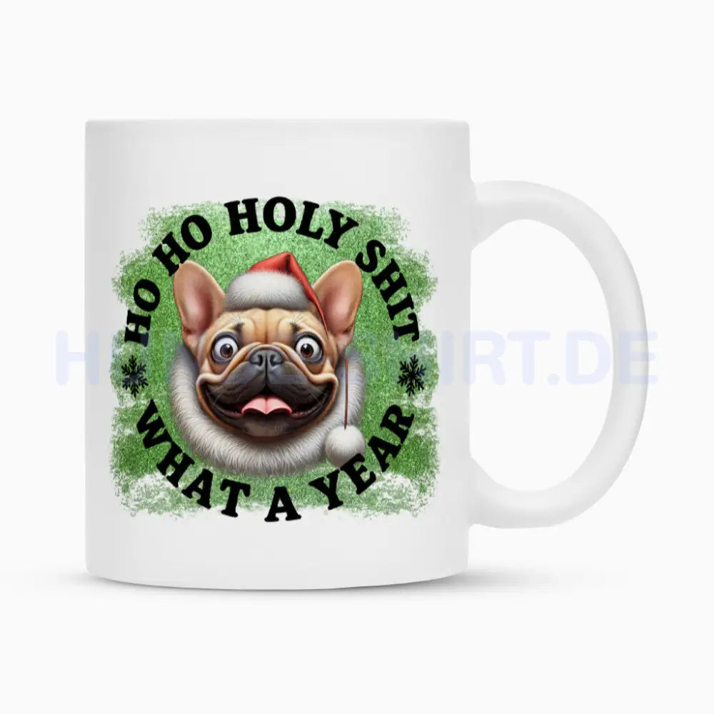 Tasse "Frenchie Fawn - HO HO..." Weiß – hunde-shirt.de