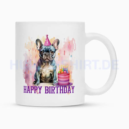 Tasse "Frenchie - Happy Birthday" Weiß – hunde-shirt.de