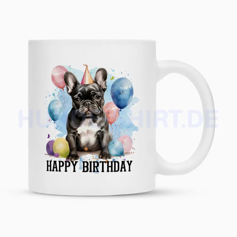 Tasse "Frenchie - Happy Birthday III" Weiß – hunde-shirt.de