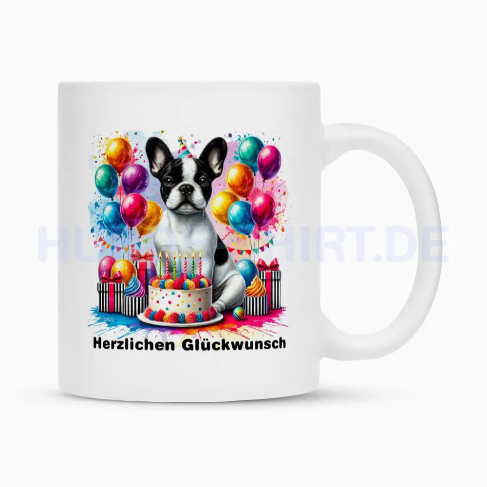 Tasse "Frenchie - Herzlichen Glückwunsch" Weiß – hunde-shirt.de