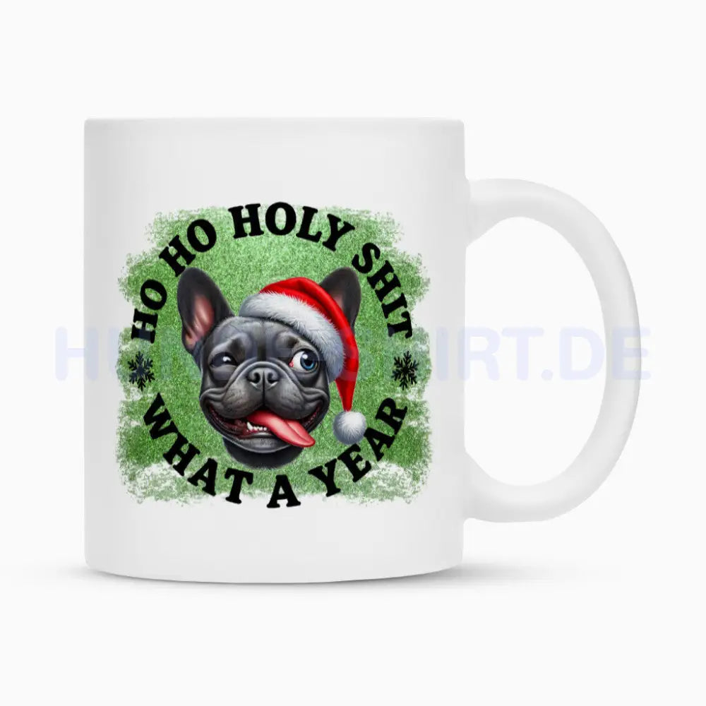 Tasse "Frenchie - HO HO...2" Weiß – hunde-shirt.de