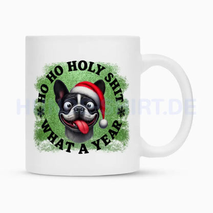 Tasse "Frenchie - HO HO..." Weiß – hunde-shirt.de