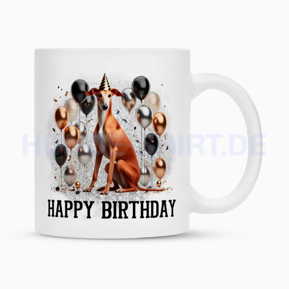 Tasse "Galgo - Happy Birthday 2" Weiß – hunde-shirt.de