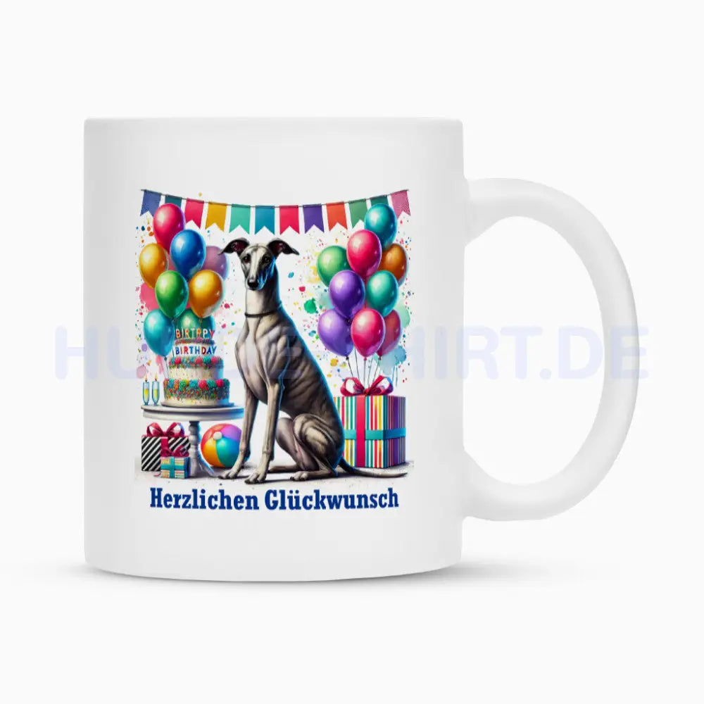 Tasse "Galgo - Herzlichen Glückwunsch" Weiß – hunde-shirt.de