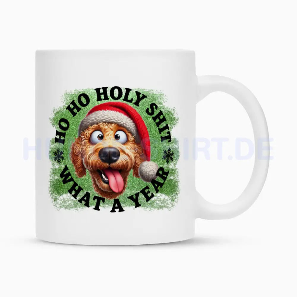 Tasse "Golden Doodle - HO HO..." Weiß – hunde-shirt.de