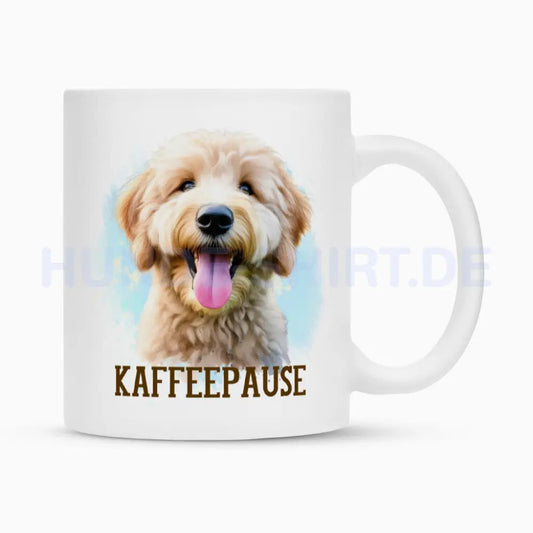 Tasse "Golden Doodle - Kaffeepause" Weiß – hunde-shirt.de