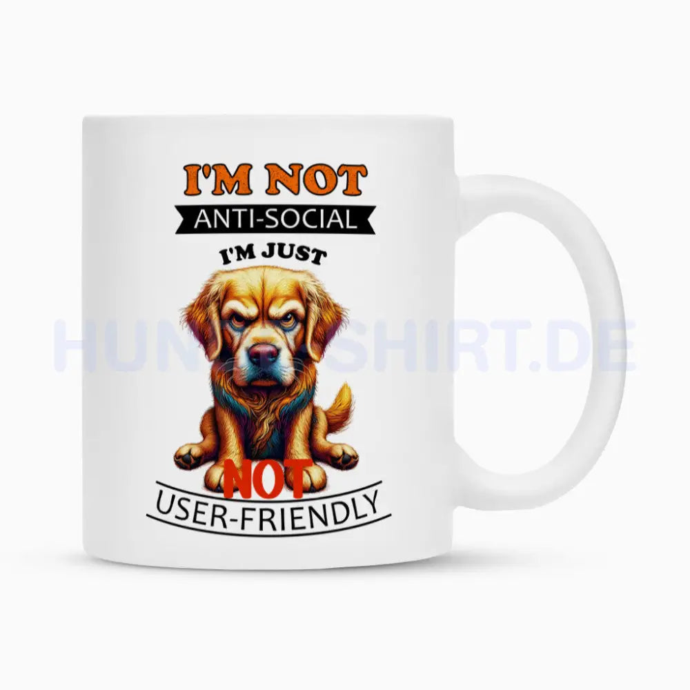 Tasse "Golden Retriever - Anti-Social" Weiß – hunde-shirt.de