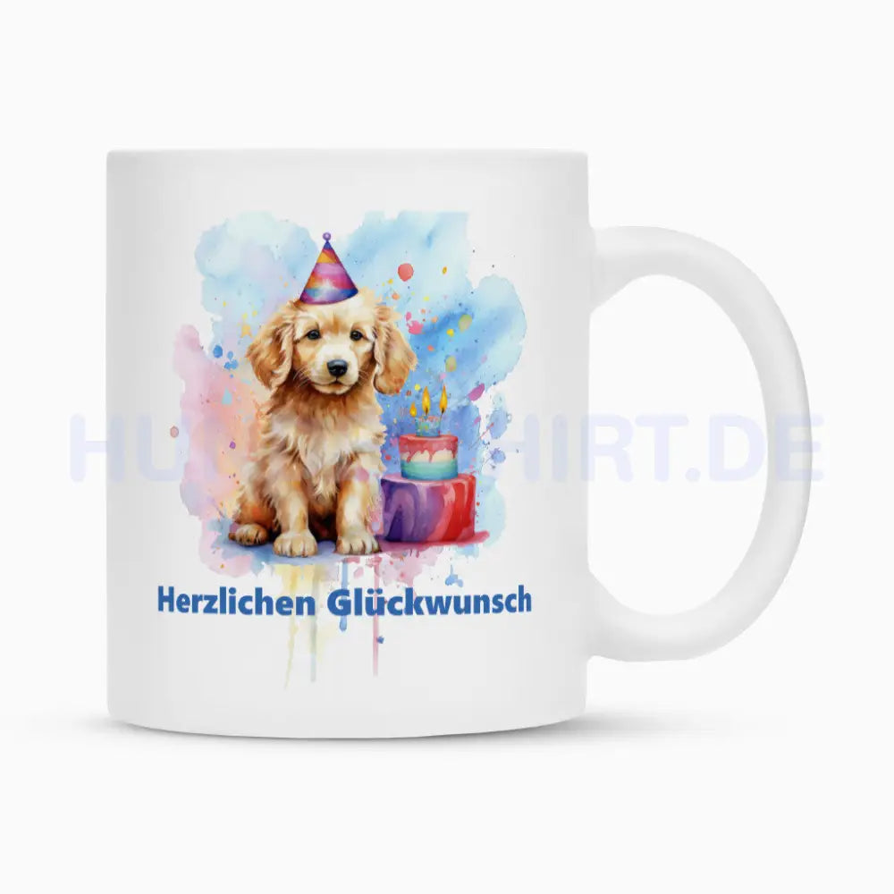 Tasse "Golden Retriever - Herzlichen Glückwunsch" Weiß – hunde-shirt.de