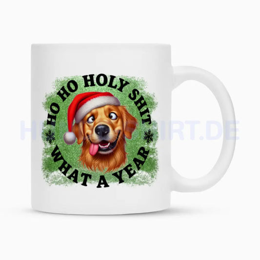 Tasse "Golden Retriever - HO HO..." Weiß – hunde-shirt.de