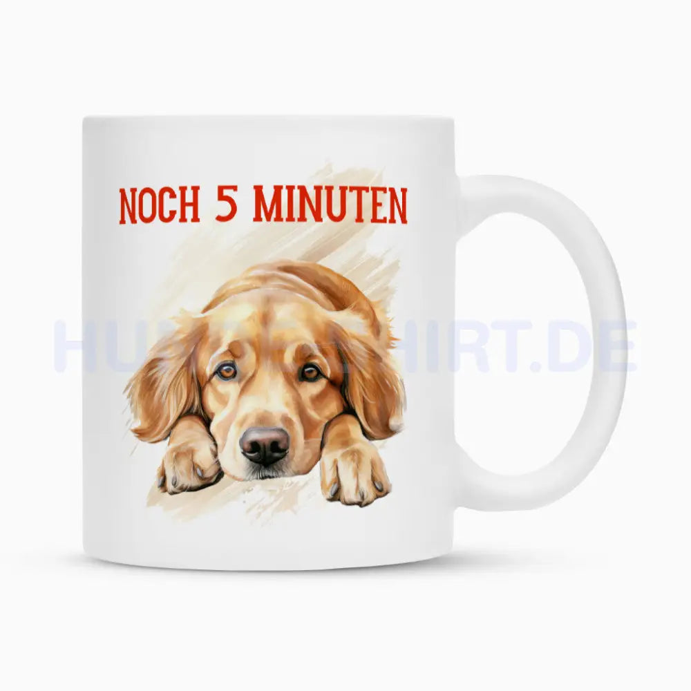 Tasse "Golden Retriever - Noch 5 Minuten" Weiß – hunde-shirt.de