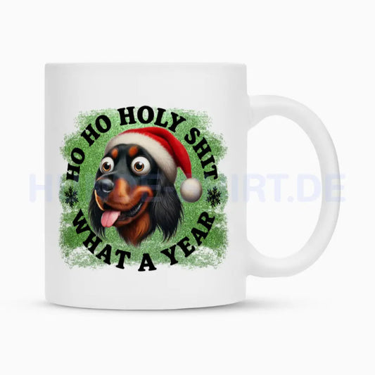 Tasse "Gordon Setter - HO HO..." Weiß – hunde-shirt.de