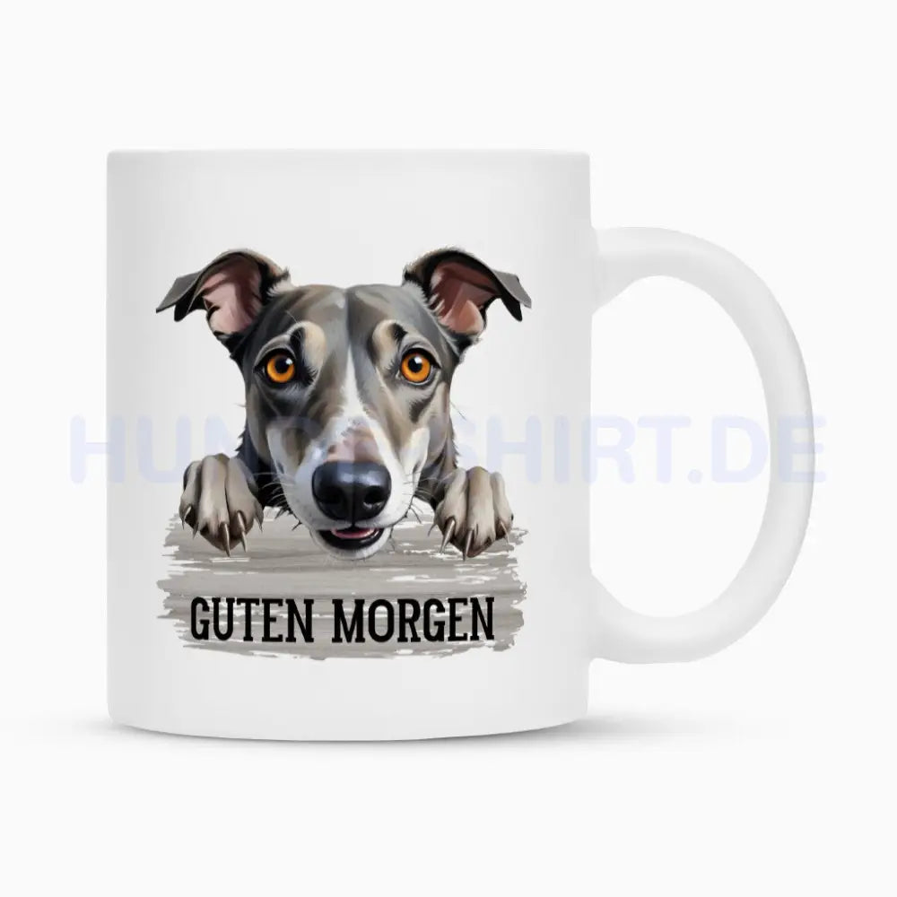 Tasse "Greyhound - Guten Morgen" Weiß – hunde-shirt.de