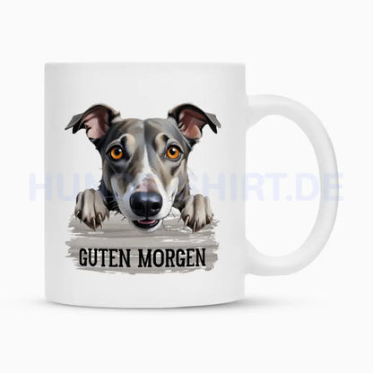 Tasse "Greyhound - Guten Morgen" Weiß – hunde-shirt.de