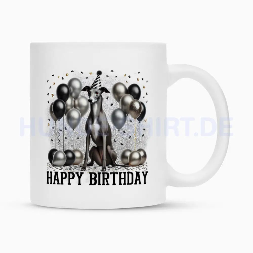 Tasse "Greyhound - Happy Birthday" Weiß – hunde-shirt.de