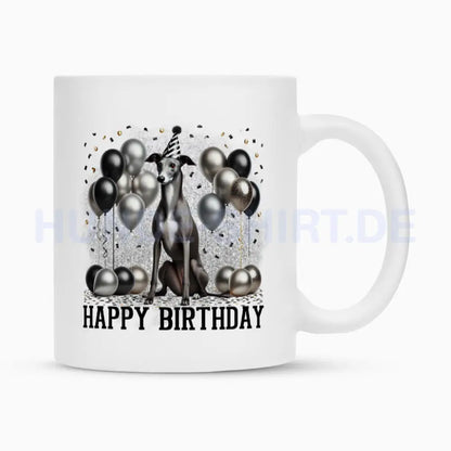 Tasse "Greyhound - Happy Birthday" Weiß – hunde-shirt.de