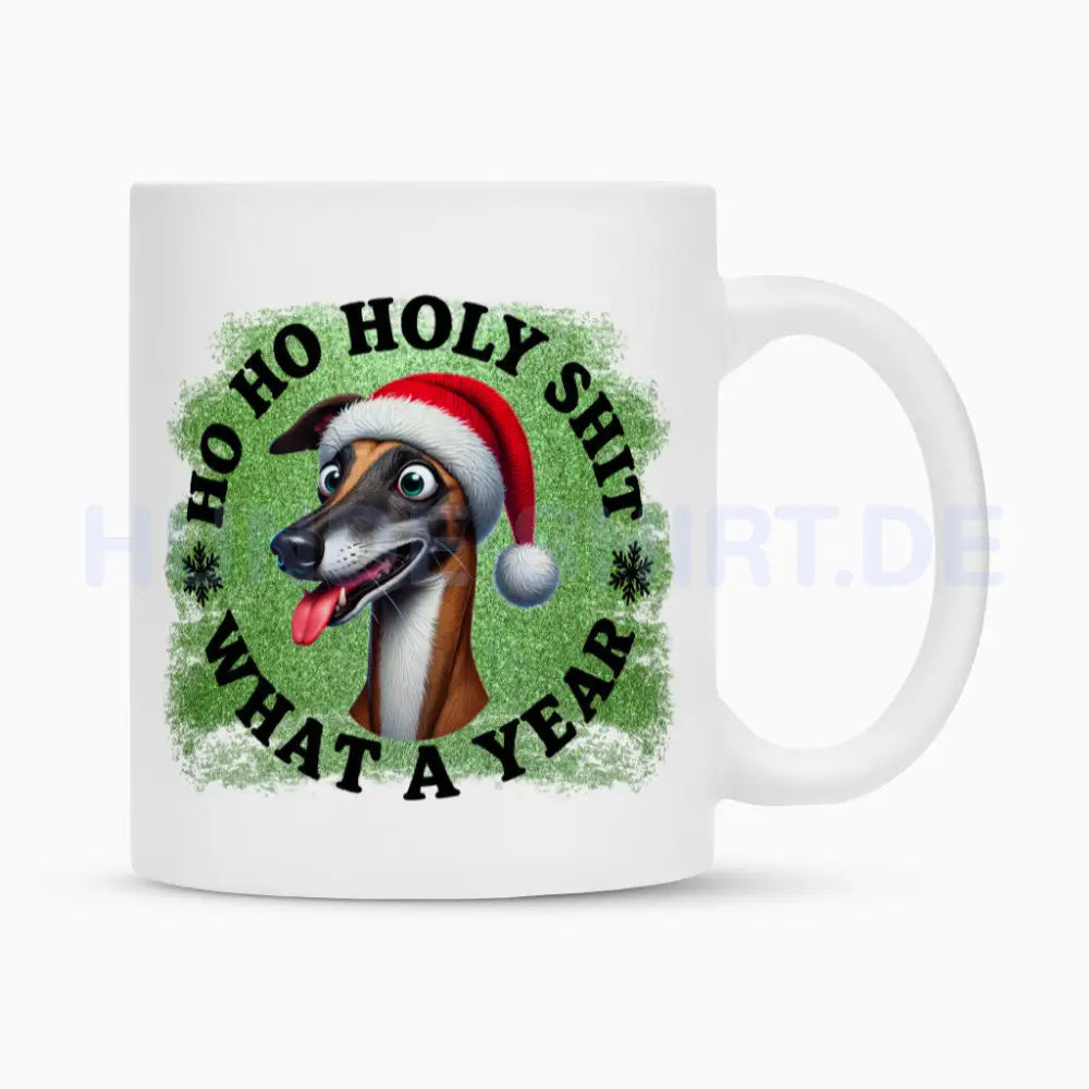 Tasse "Greyhound - HO HO..." Weiß – hunde-shirt.de