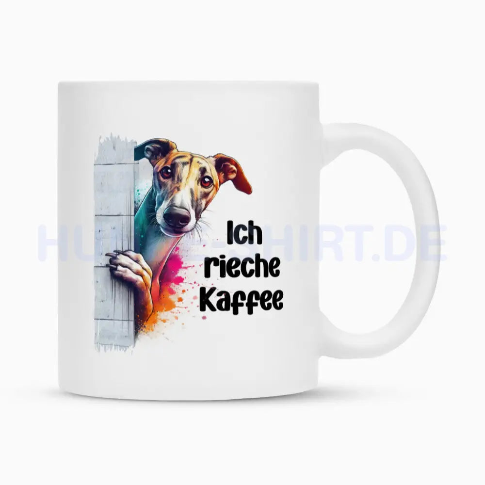 Tasse "Greyhound - Ich rieche Kaffee" Weiß – hunde-shirt.de