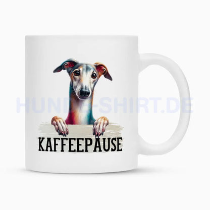 Tasse "Greyhound - Kaffeepause" Weiß – hunde-shirt.de