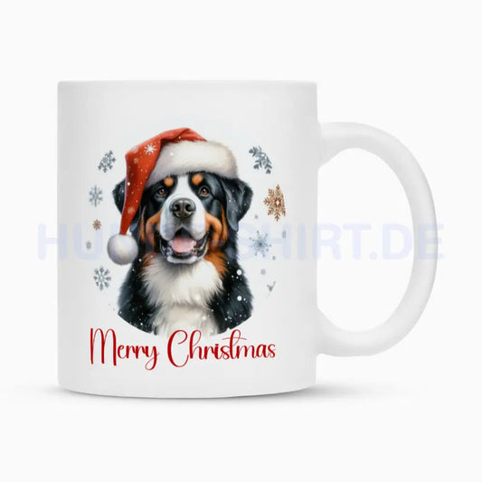 Tasse "Großer Schweizer - Merry Christmas" Weiß – hunde-shirt.de