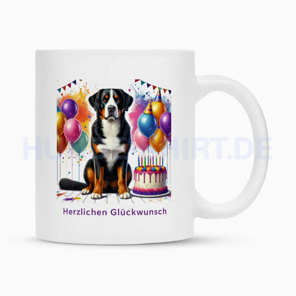 Tasse "Großer Schweizer Sennenhund - Glückwunsch" Weiß – hunde-shirt.de