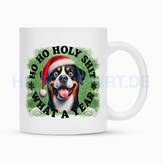 Tasse "Großer Schweizer Sennenhund - HO HO..." Weiß – hunde-shirt.de