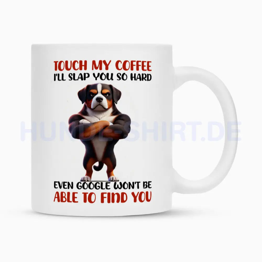 Tasse "Großer Schweizer - Touch my Coffee..." Weiß – hunde-shirt.de