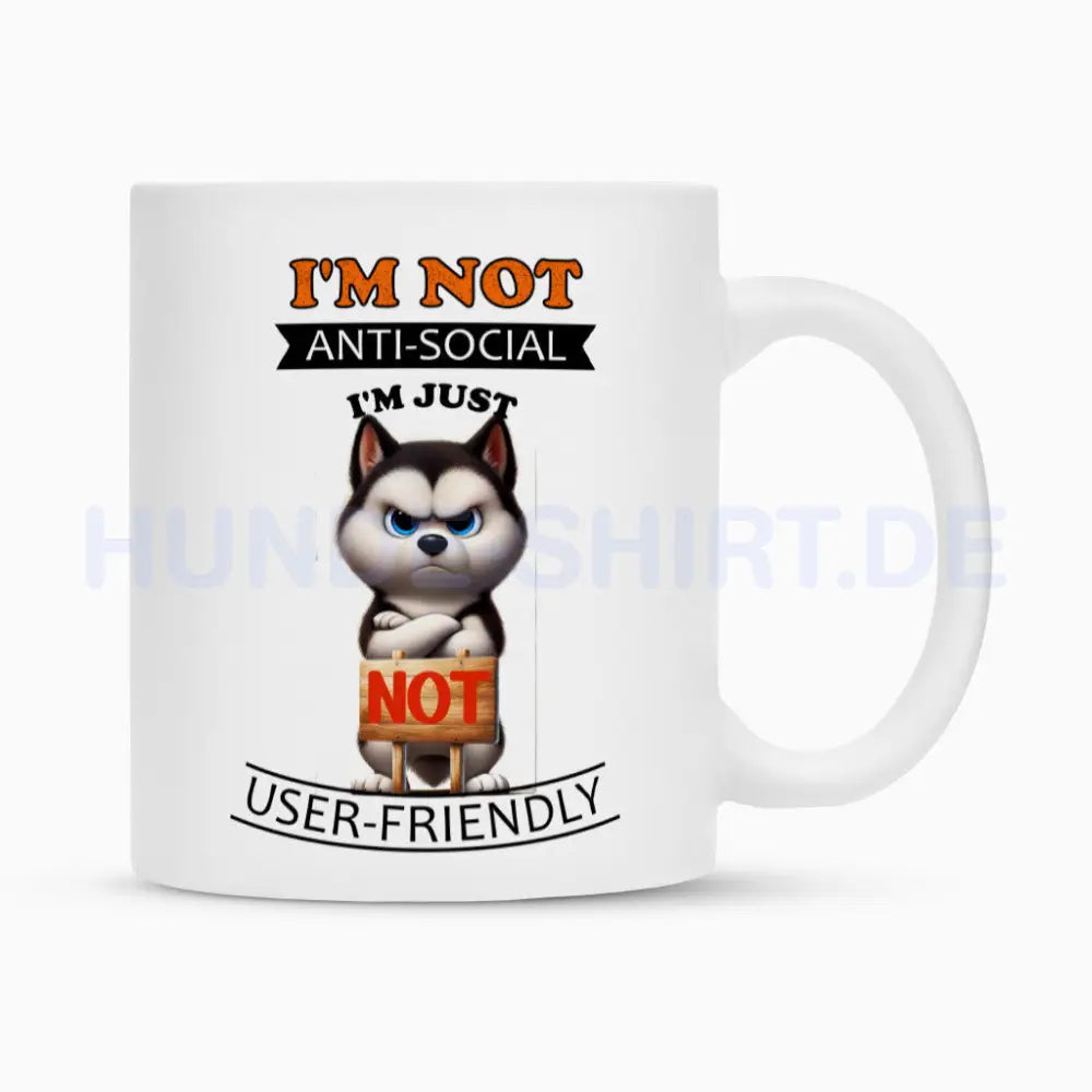 Tasse "Husky - Anti-Social" Weiß – hunde-shirt.de