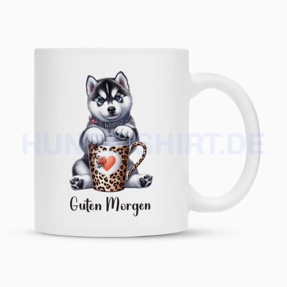 Tasse "Husky - Guten Morgen" Weiß – hunde-shirt.de