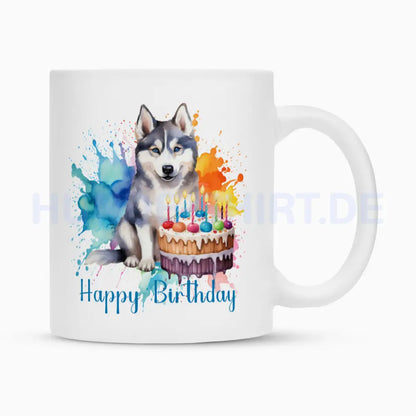 Tasse "Husky - Happy Birthday" Weiß – hunde-shirt.de