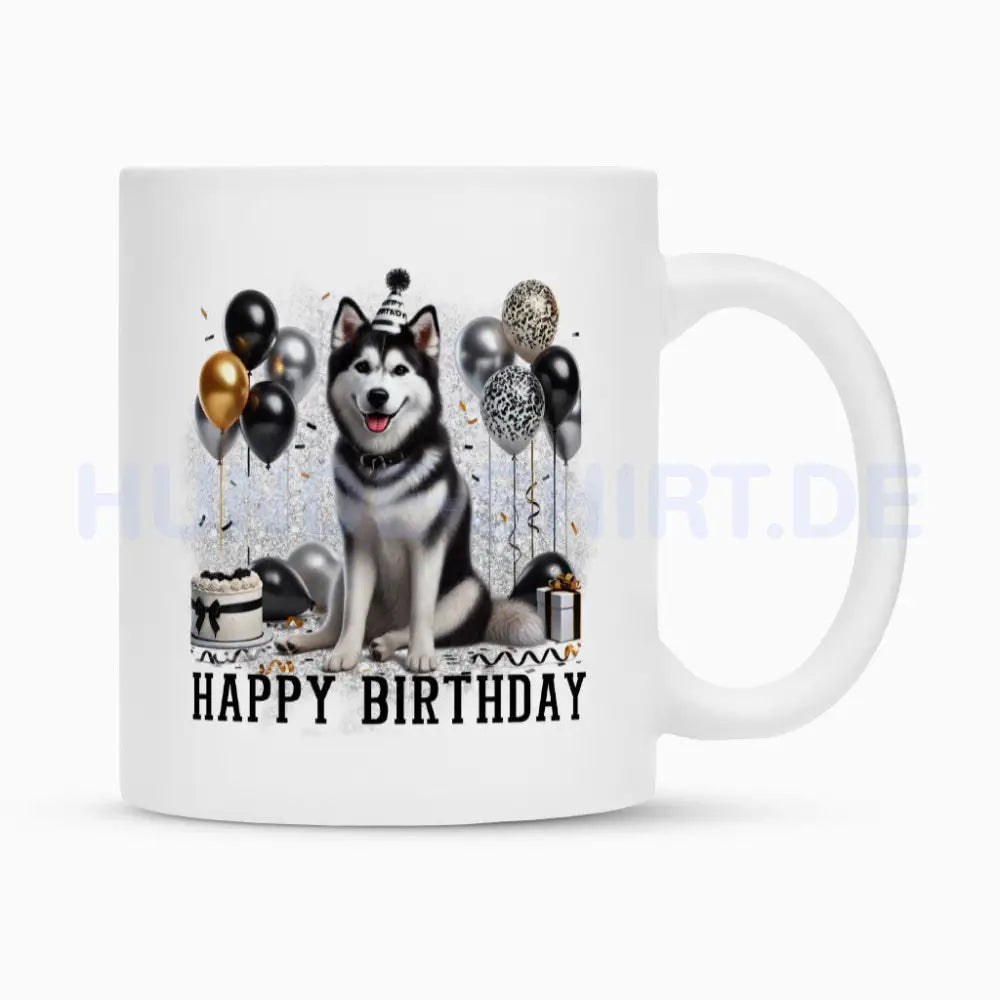 Tasse "Husky - Happy Birthday II" Weiß – hunde-shirt.de