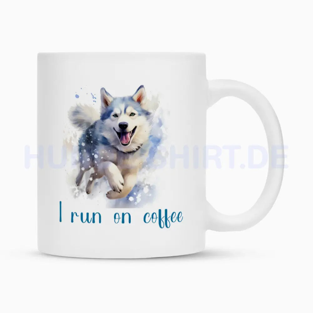 Tasse "Husky - I run on coffee" Weiß – hunde-shirt.de