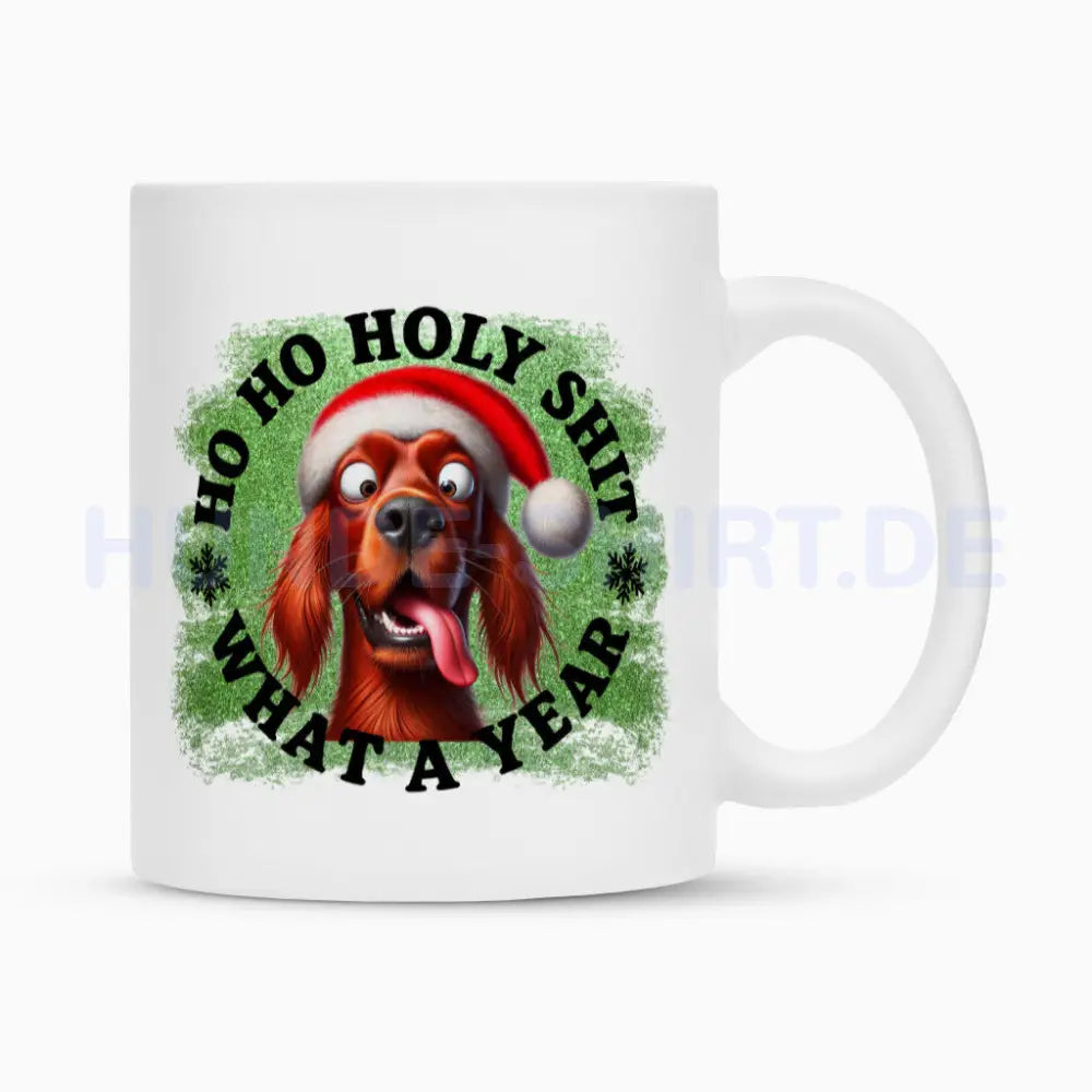 Tasse "Irish Setter - HO HO..." Weiß – hunde-shirt.de