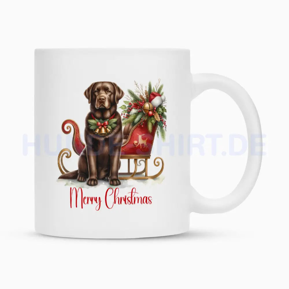 Tasse "Labrador ( braun ) - Merry Christmas" Weiß – hunde-shirt.de