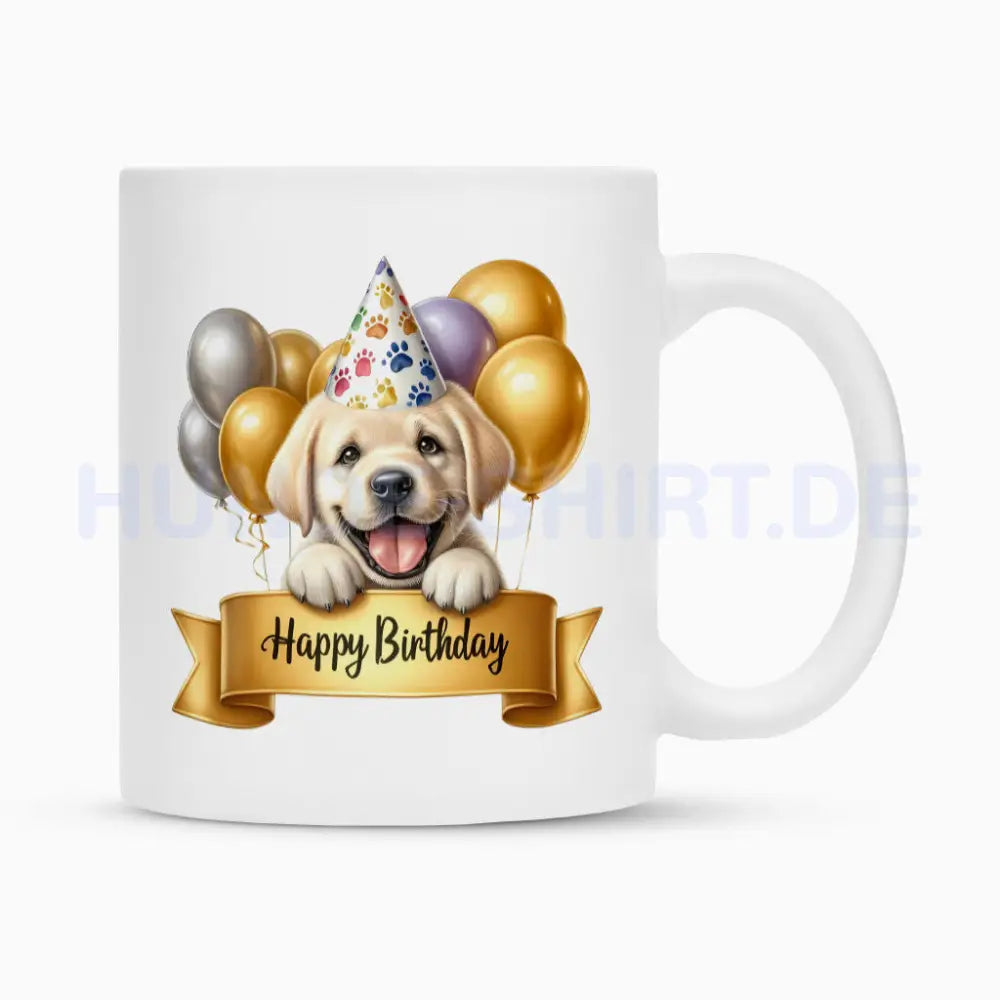 Tasse "Labrador ( hell ) - Happy Birthday" Weiß – hunde-shirt.de