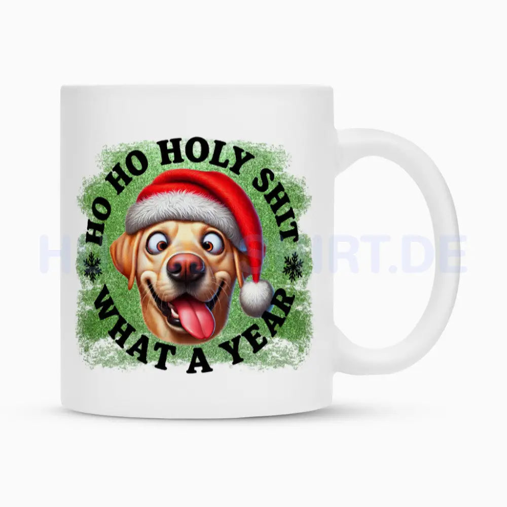 Tasse "Labrador ( hell ) - HO HO..." Weiß – hunde-shirt.de