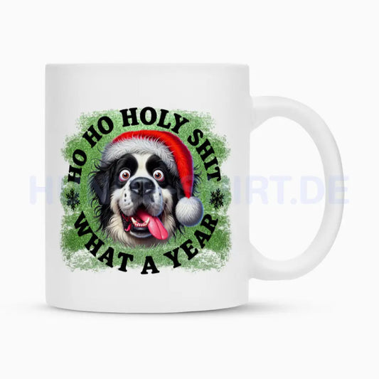 Tasse "Landseer - HO HO..." Weiß – hunde-shirt.de