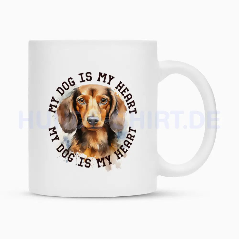 Tasse "Langhaar Dackel HEART" Weiß – hunde-shirt.de