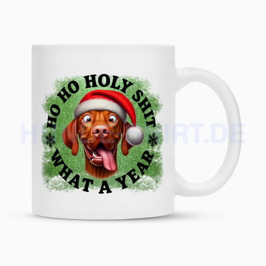 Tasse "Magyar Vizsla - HO HO..." Weiß – hunde-shirt.de