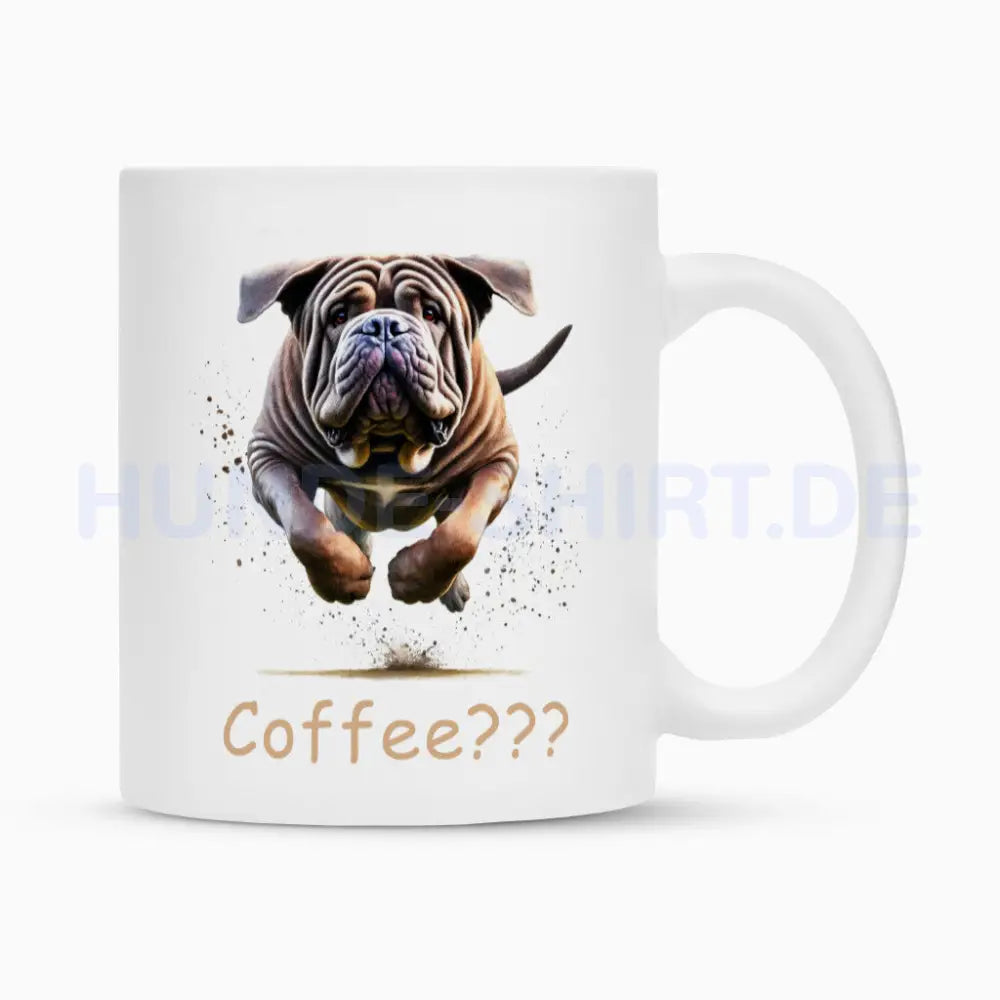 Tasse "Mastino - Coffee???" Weiß – hunde-shirt.de