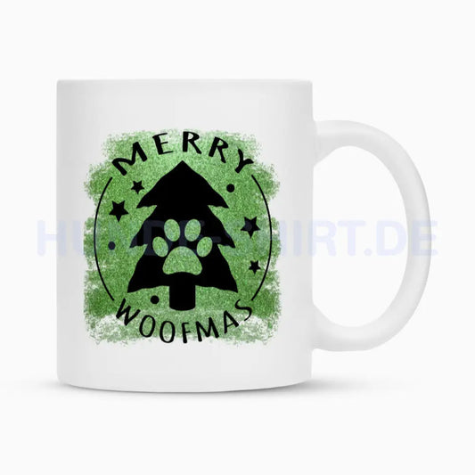 Tasse "Merry Woofmas" Weiß – hunde-shirt.de