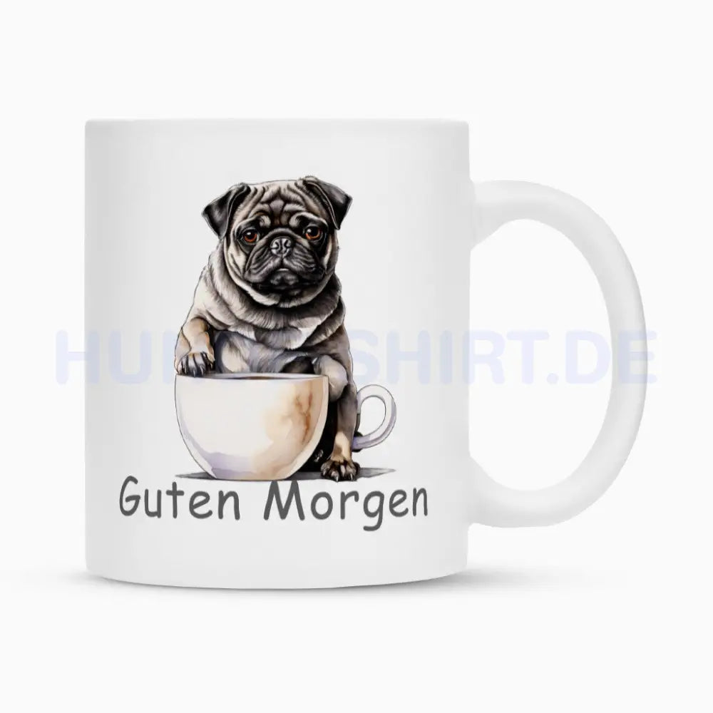 Tasse "Mops - Guten Morgen" Weiß – hunde-shirt.de